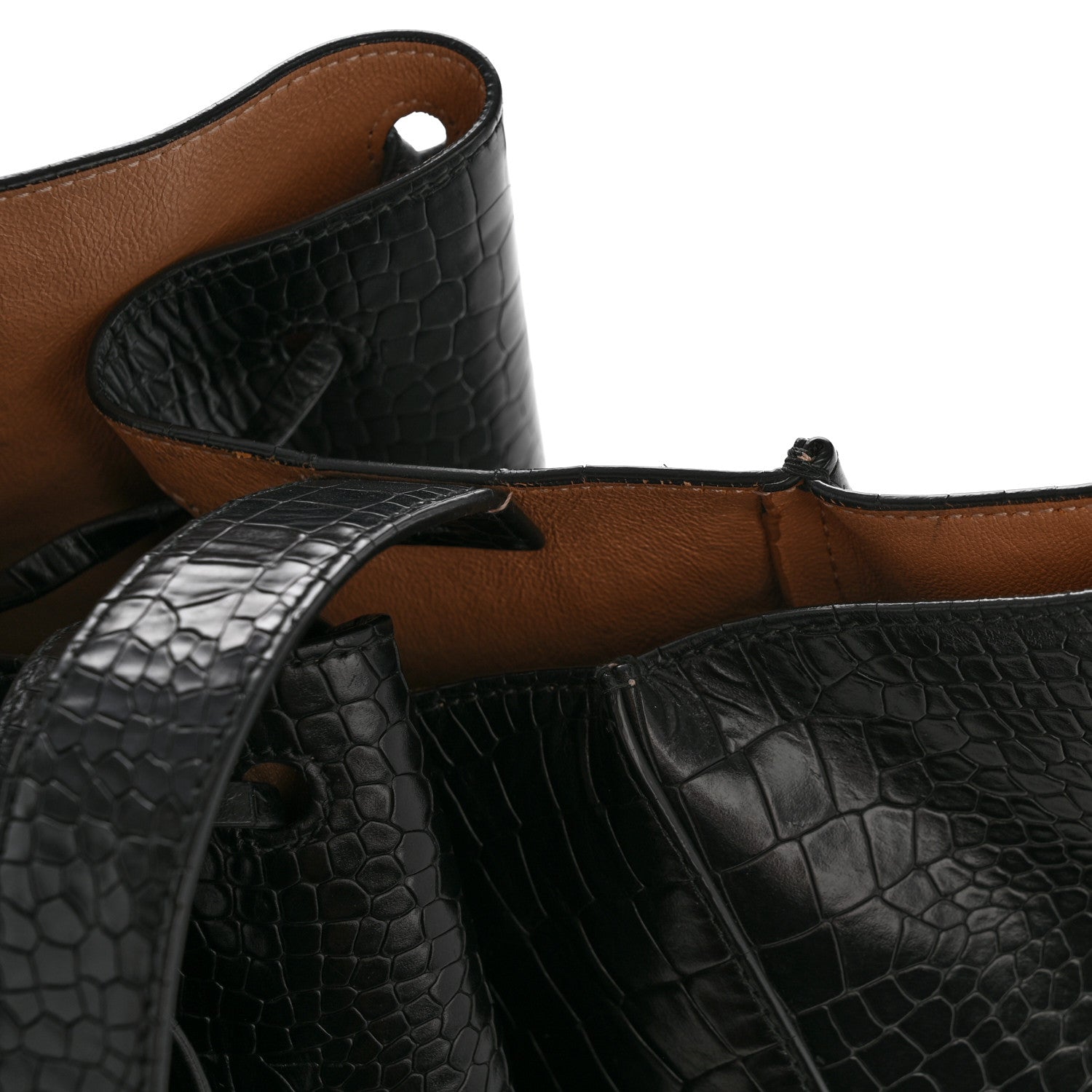 Alaia Calfskin Crocodile Embossed Bucket Bag Black 13 of 14