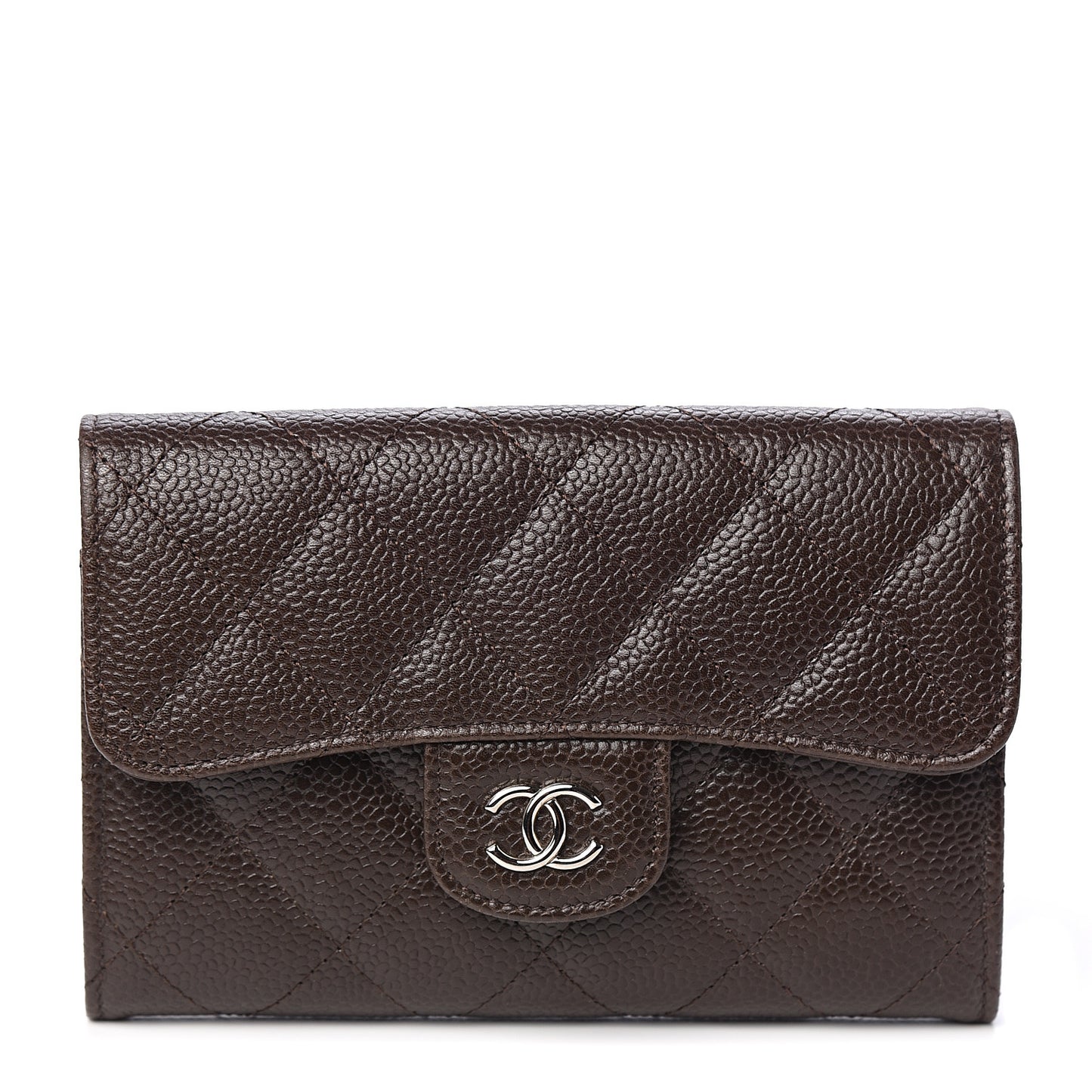Caviar Quilted Small Flap Wallet Brown