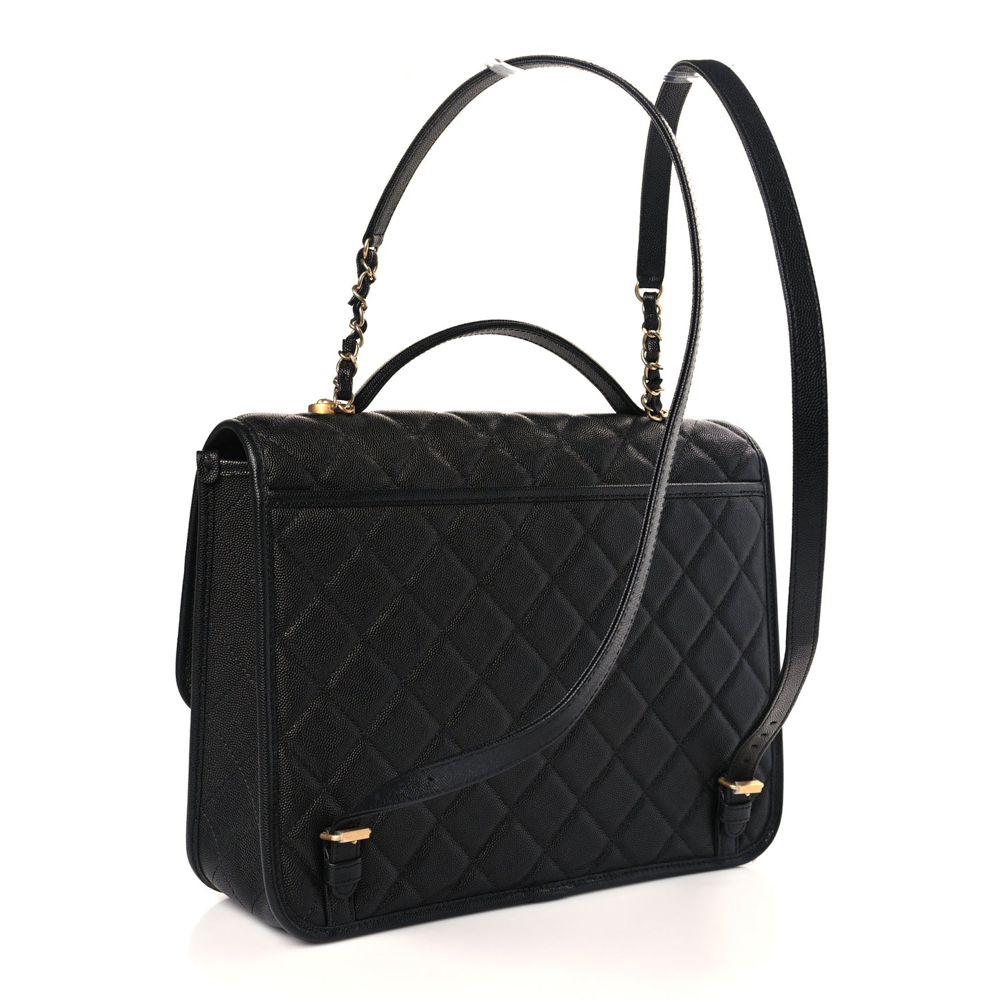 Caviar Quilted Large School Memory Top Handle Flap Black