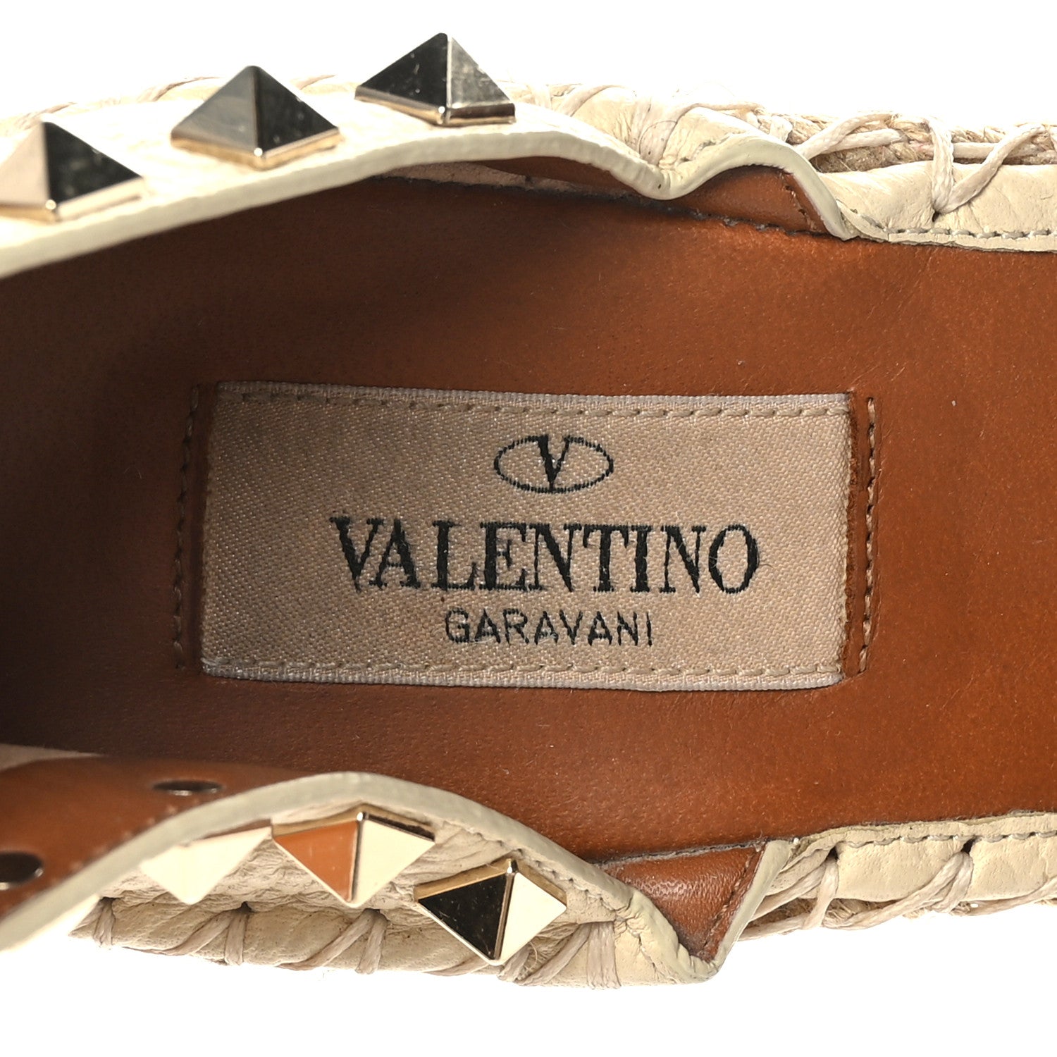 Valentino Garavani Grained Calfskin Rockstud Ankle Strap Espadrille 15/105mm Wedge Sandals 38 Light Ivory Natural 7 of 8