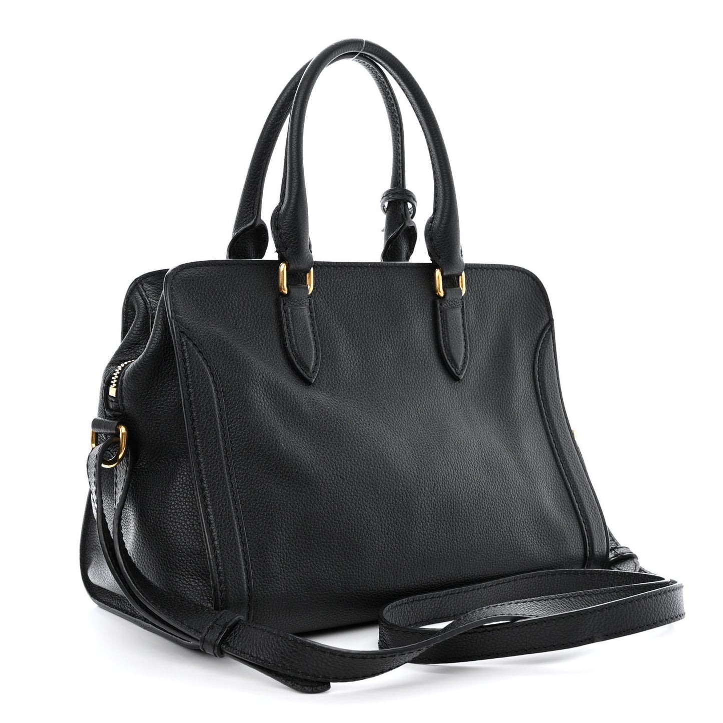 Pebbled Calfskin Small Skull Padlock Zip Around Tote Black