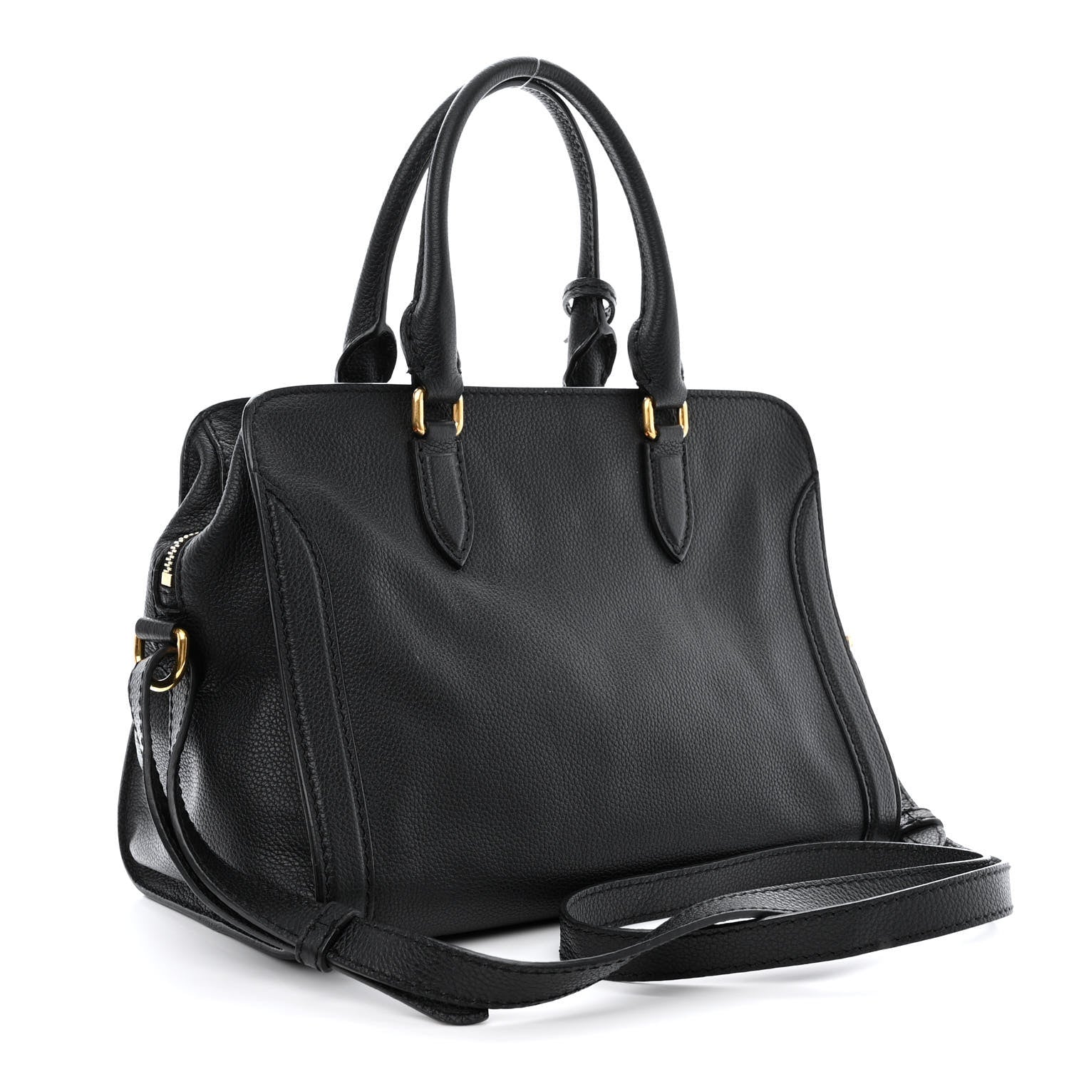 Alexander McQueen Pebbled Calfskin Small Skull Padlock Zip Around Tote Black 3 of 14