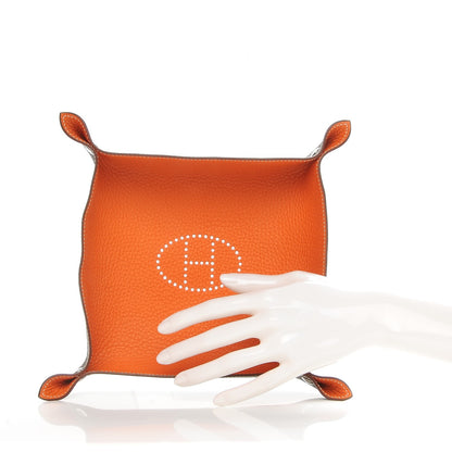 Hermes Taurillon Clemence Mises et Relances MM Change Tray Orange Etoupe 2 of 6