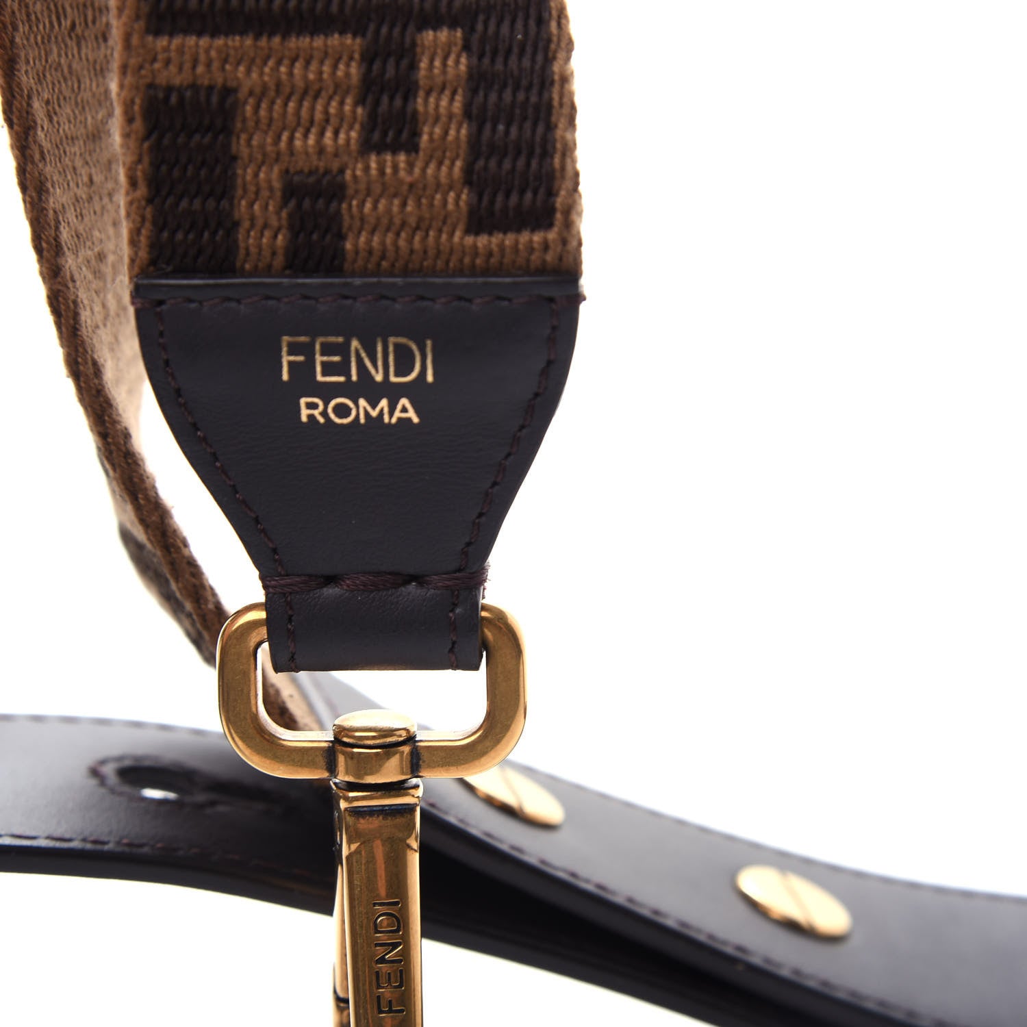 Fendi Ribbon Vitello Century FF 1974 Flat Studded Strap You Fango Marrone Ebano 4 of 5