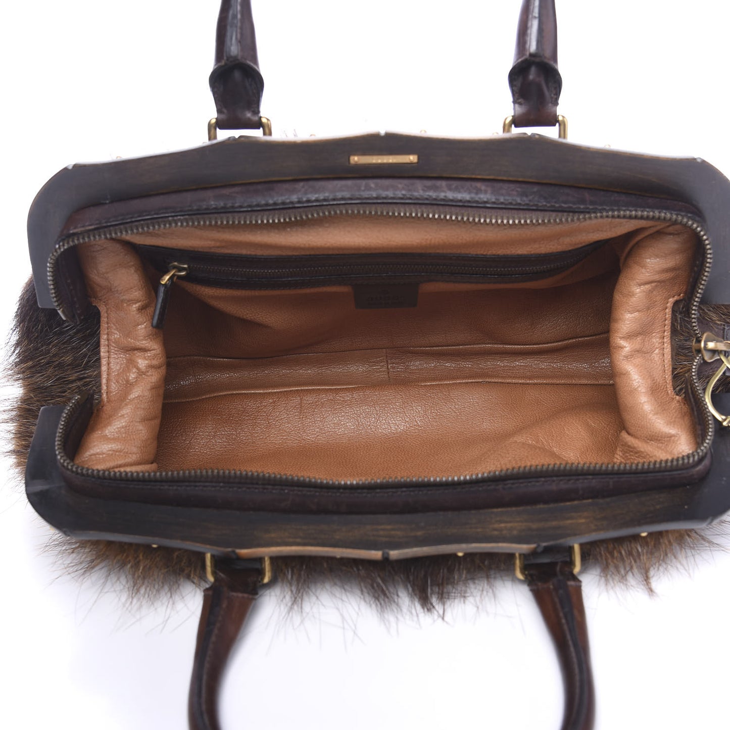 Beaver Fur Bamboo Medium Frame Satchel Brown