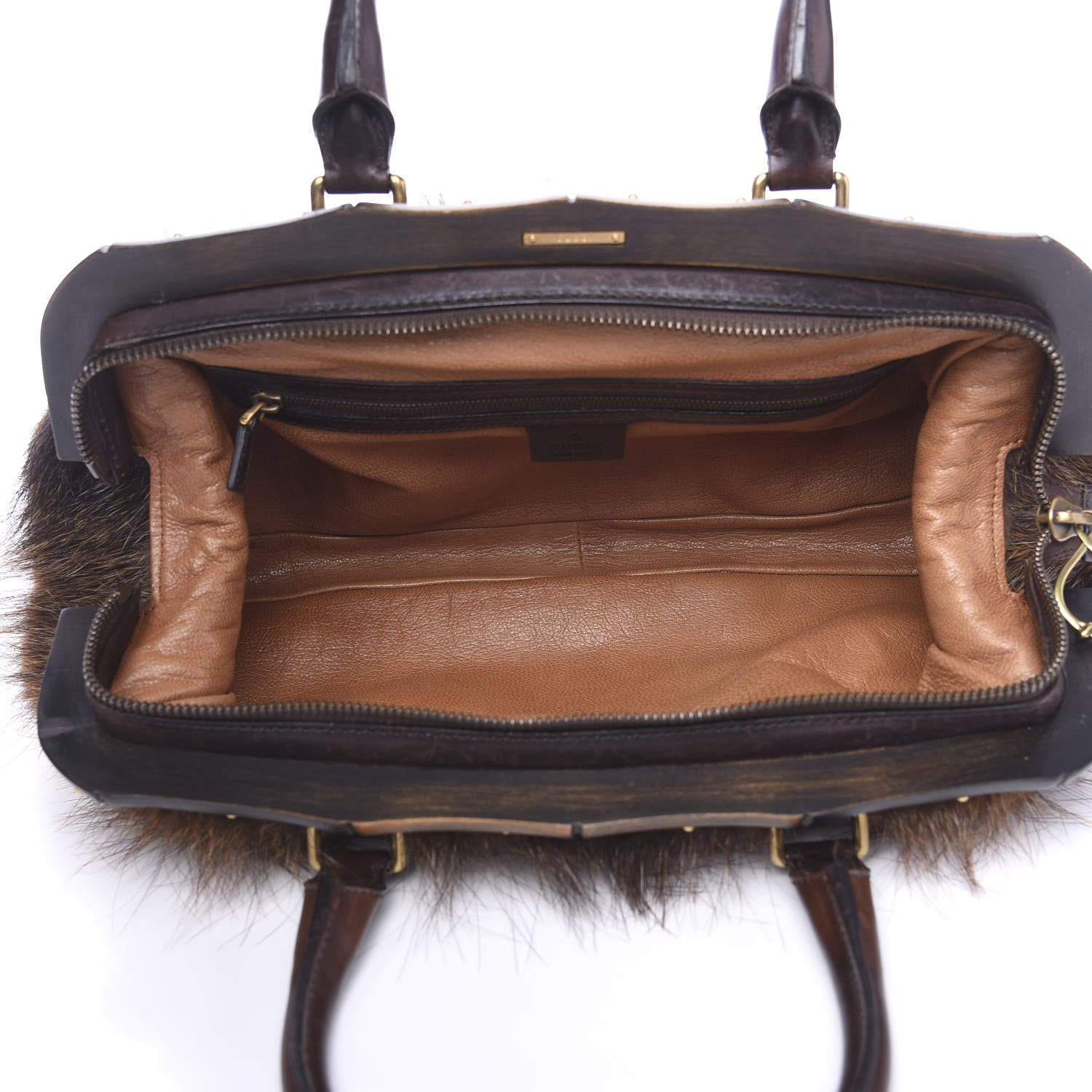 Gucci Beaver Fur Bamboo Medium Frame Satchel Brown 4 of 11