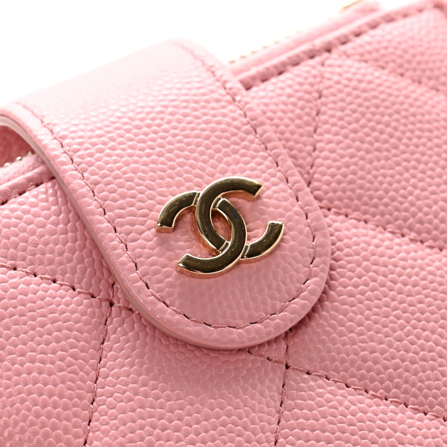 Caviar Quilted Compact Zipped Pocket Wallet Pink