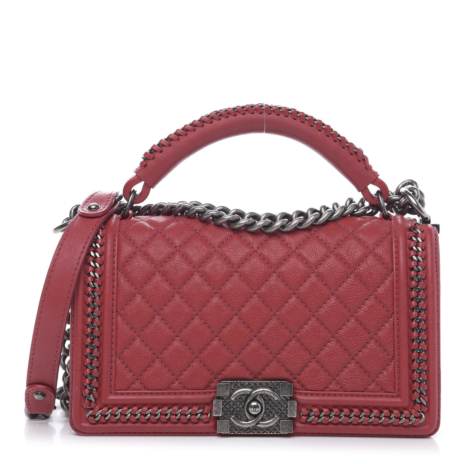 Chanel Calfskin Quilted Medium Top Handle Boy Flap Red 1 of 12