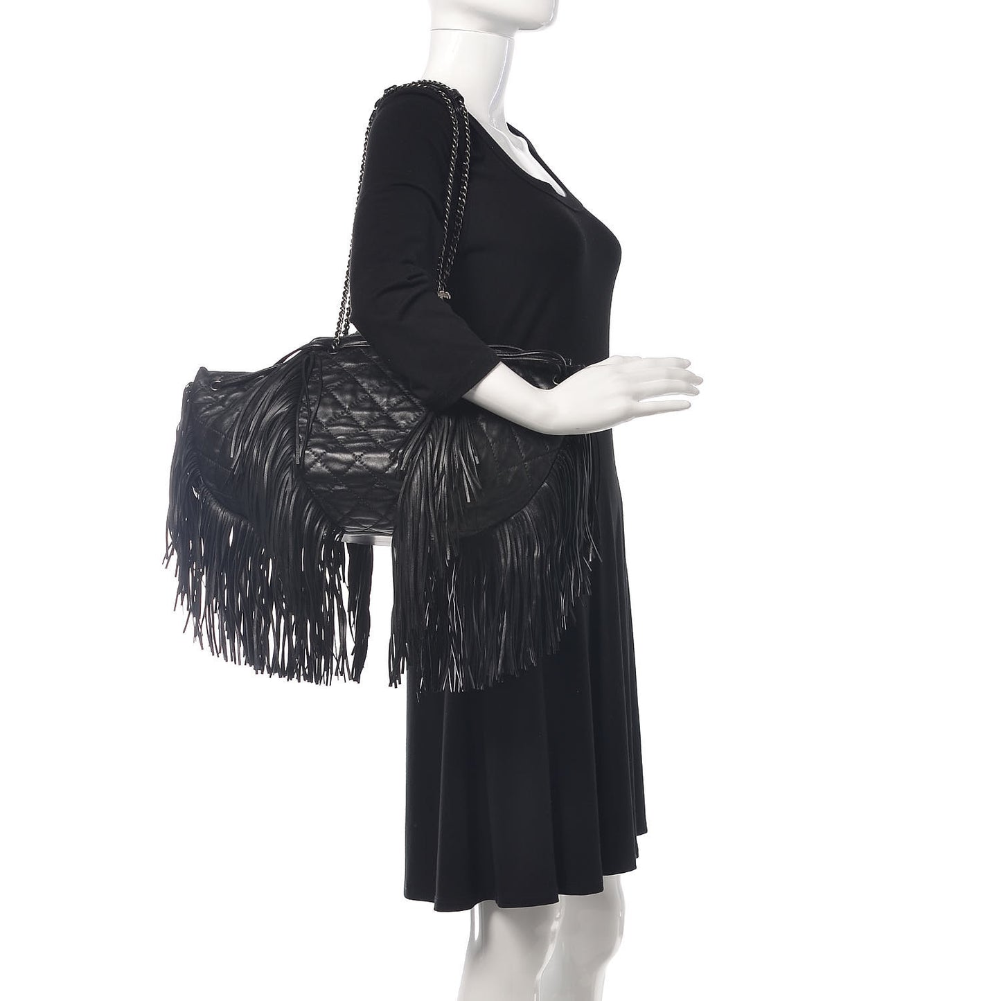 Lambskin Quilted Western Baluchon Fringe Bag Black