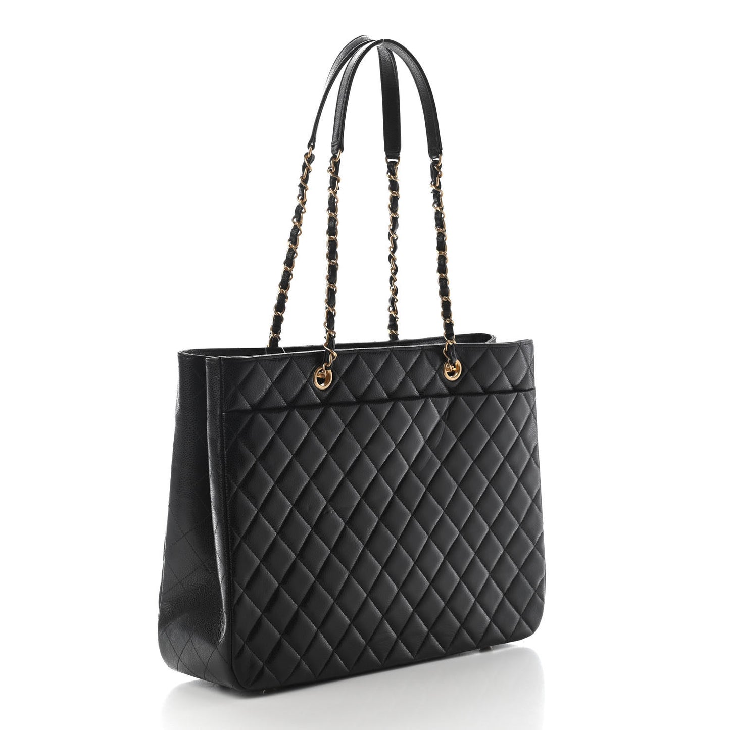 Caviar Quilted Large Shopping Tote Black