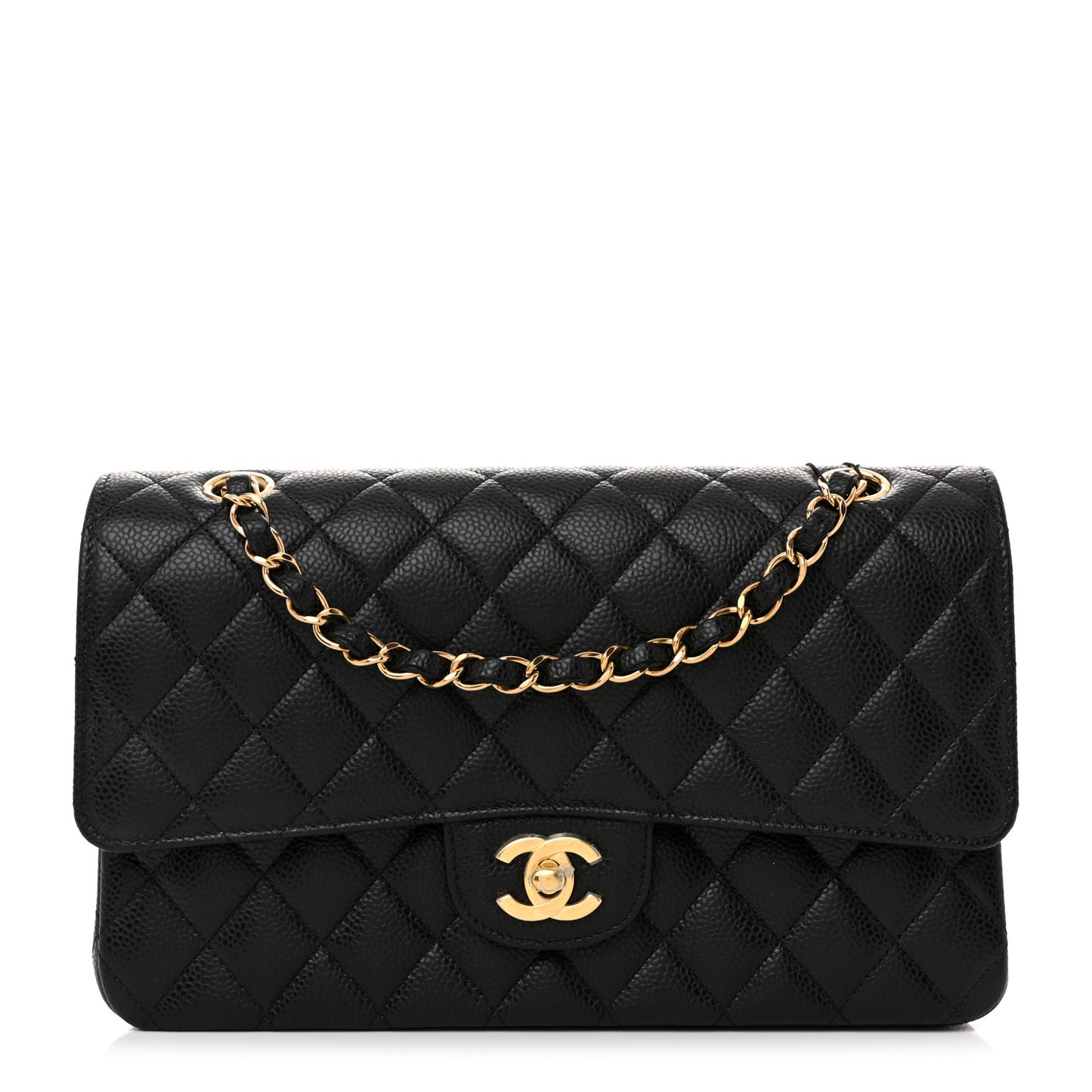 Caviar Quilted Medium Double Flap Black