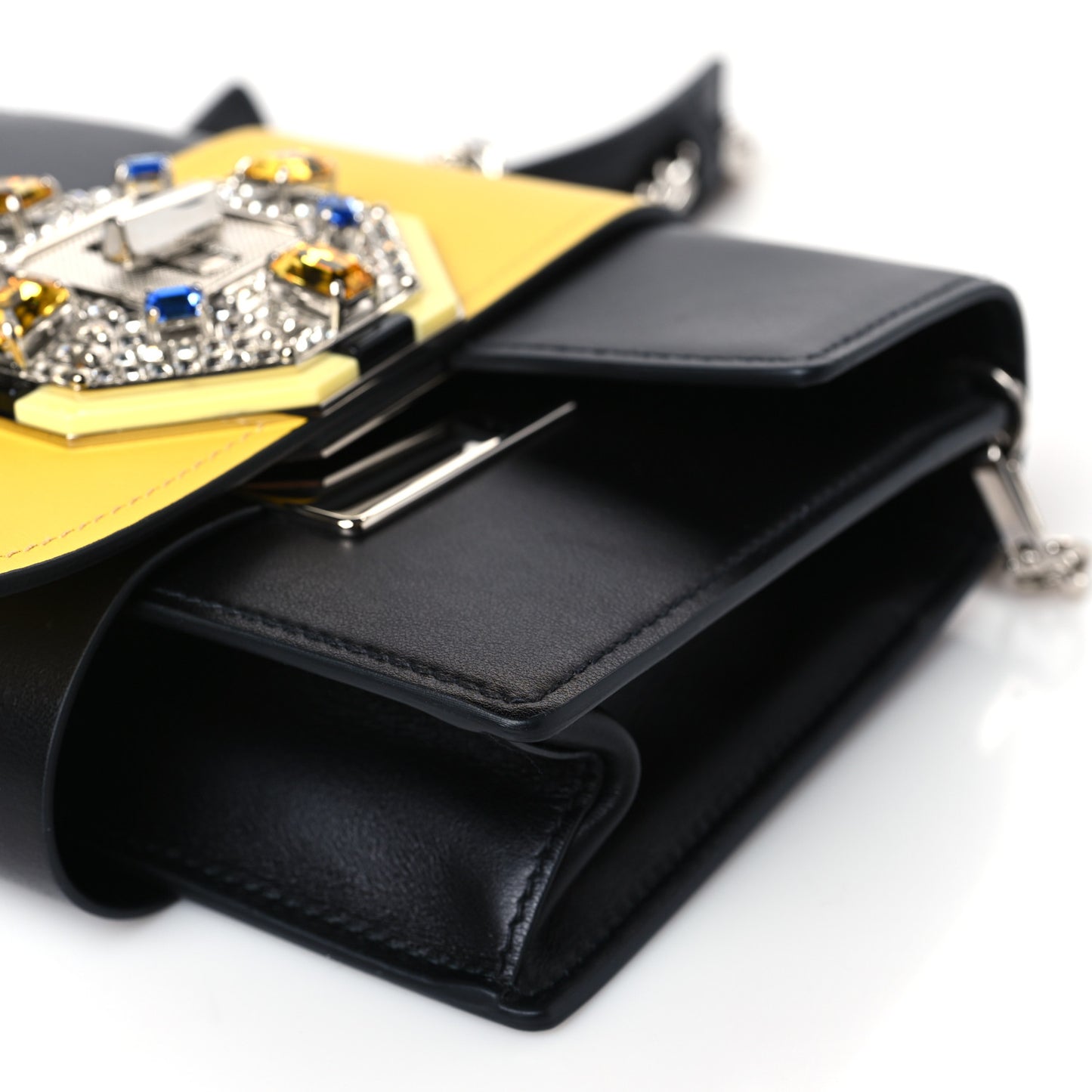 City Calf Crystal Embellished Ribbon Bag Black