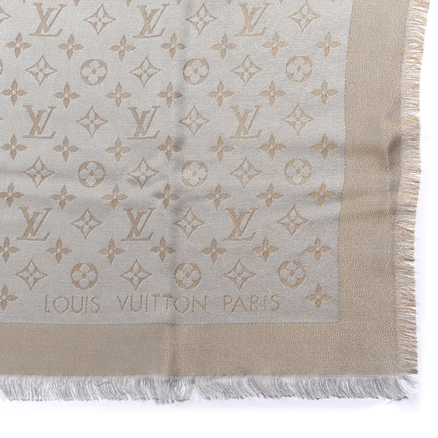 Louis Vuitton Silk Lurex Wool Monogram Shine Shawl Greige 2 of 3