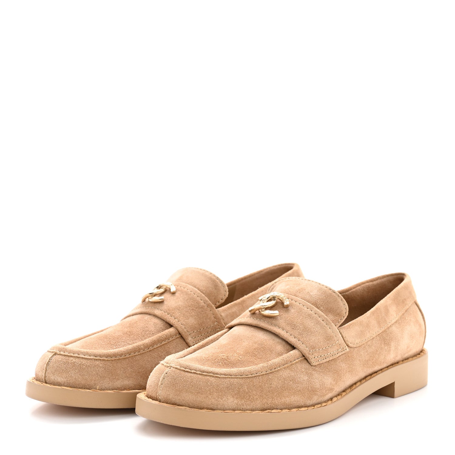 Chanel Suede CC Loafers 36.5 Dark Beige 4 of 9