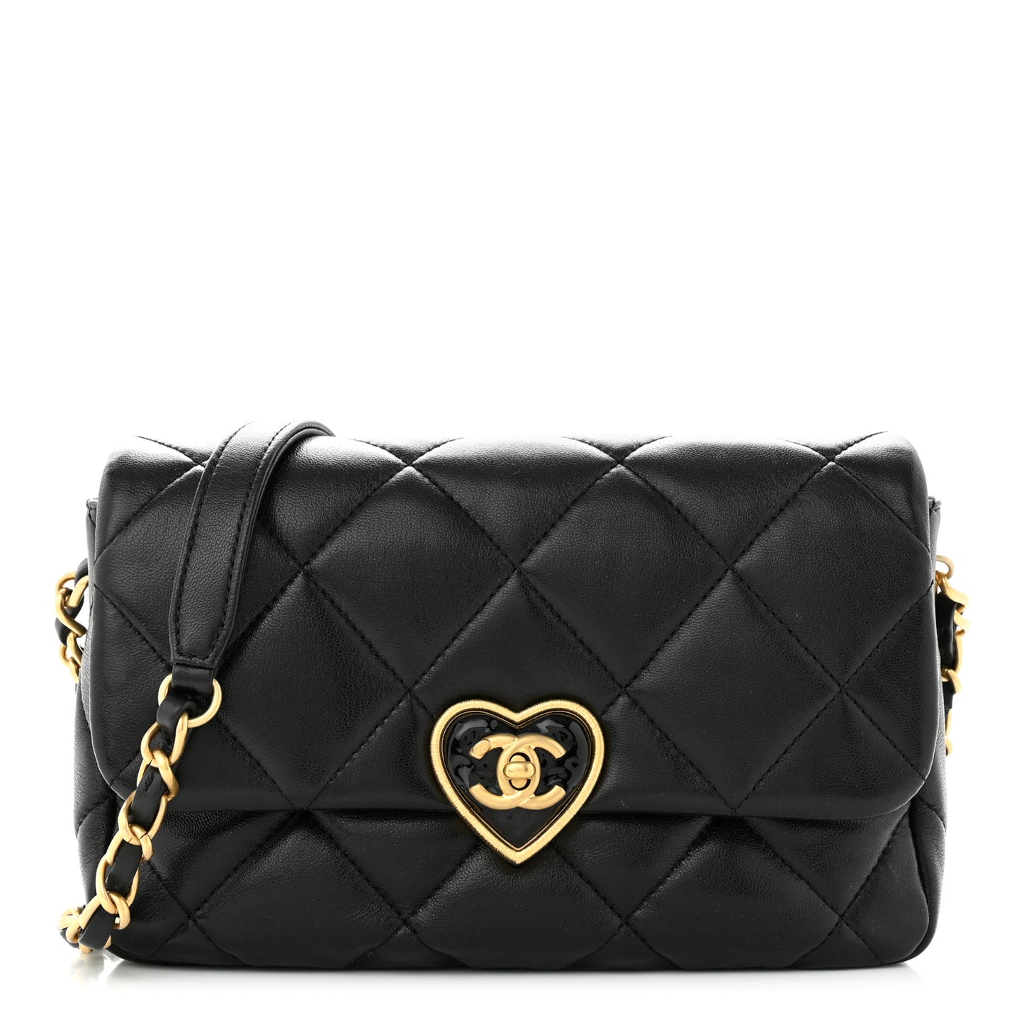Lambskin Plexiglass Quilted Coco Love Flap Black