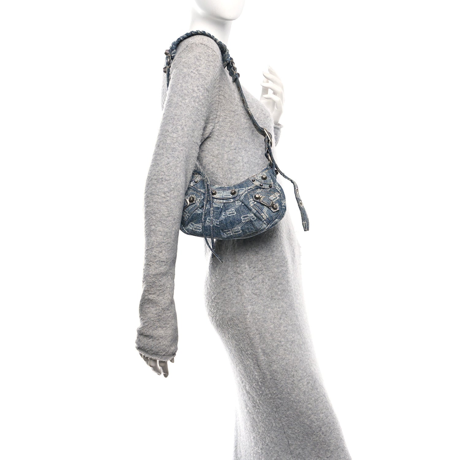 Balenciaga Bleached Denim BB Monogram Le Cagole Shoulder Bag XS