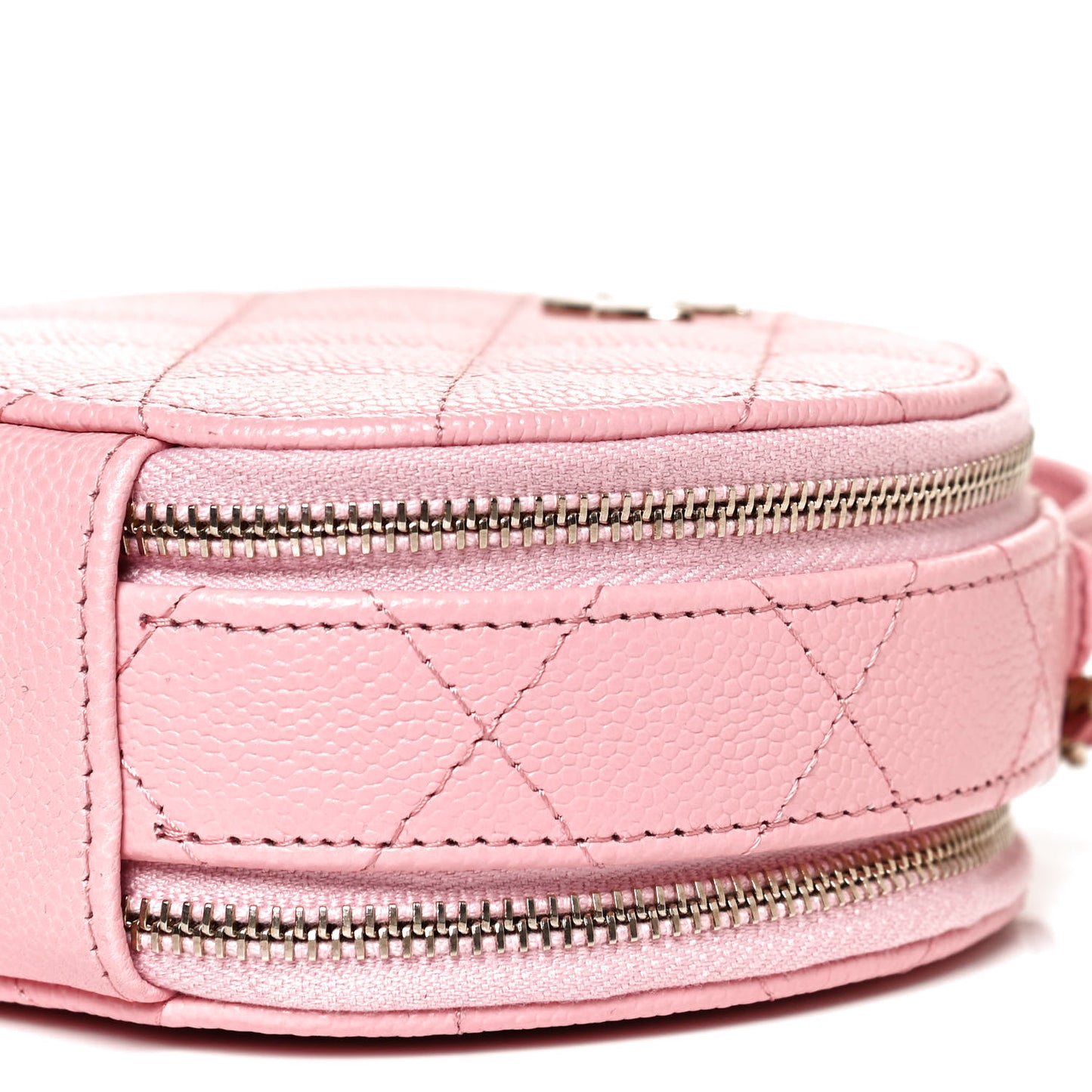 Caviar Quilted Round Handle With Care Vanity With Chain Pink