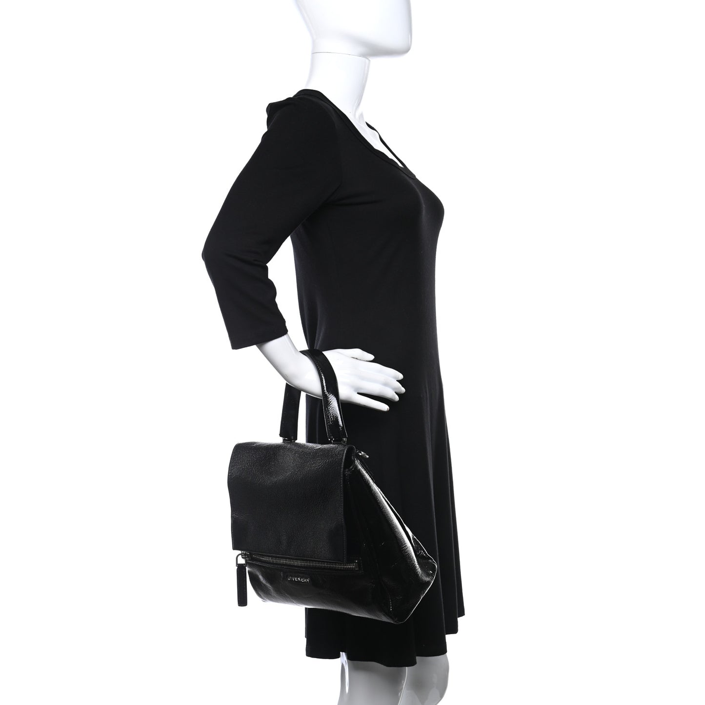 Crinkled Patent Small Pandora Pure Flap Bag Black