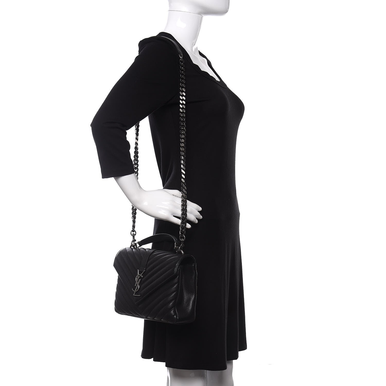 Saint Laurent Sheepskin Matelasse Chevron Monogram Medium College Bag Black 2 of 12