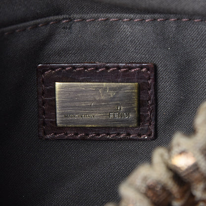 Fendi Metallic Canvas Croc Print Magic Satchel Brown 6 of 12