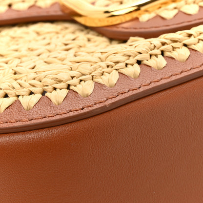 Valentino Garavani Raffia Calfskin Vlogo Alltime Shoulder Bag Natural Saddle Brown 10 of 10