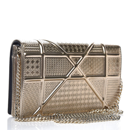 Christian Dior Metallic Patent Micro-Cannage Diorama Wallet on Chain Pouch Gold 3 of 8