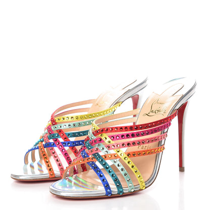 Christian Louboutin Specchio Calfskin Crystal Marthastrass 100 Slide Sandals 38 Silver Multicolor 3 of 10