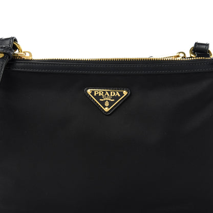 Prada Tessuto Nylon Soft Calf Double Zip Crossbody Bag Black 11 of 11