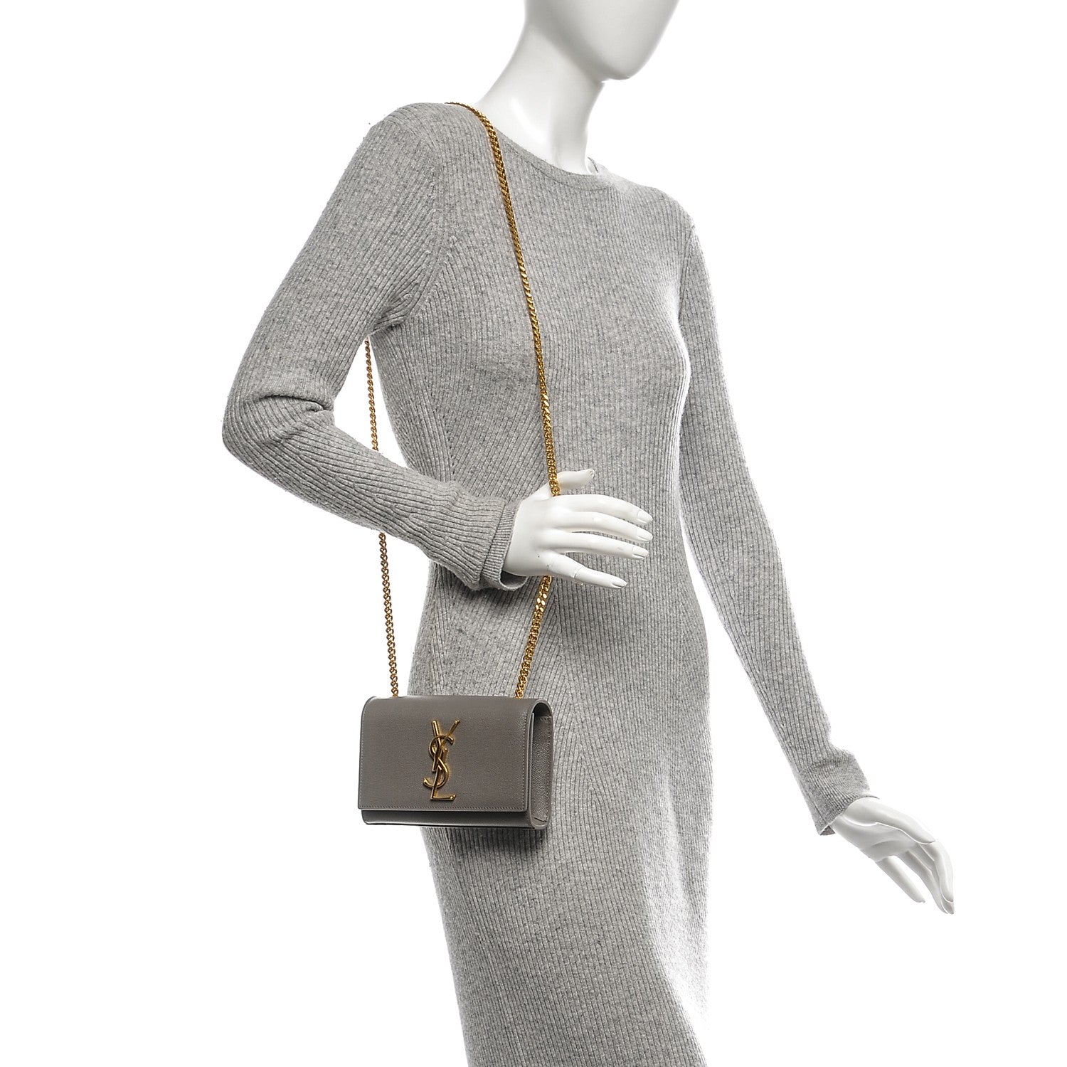 Saint Laurent Grain De Poudre Small Monogram Kate Satchel Fog 2 of 7
