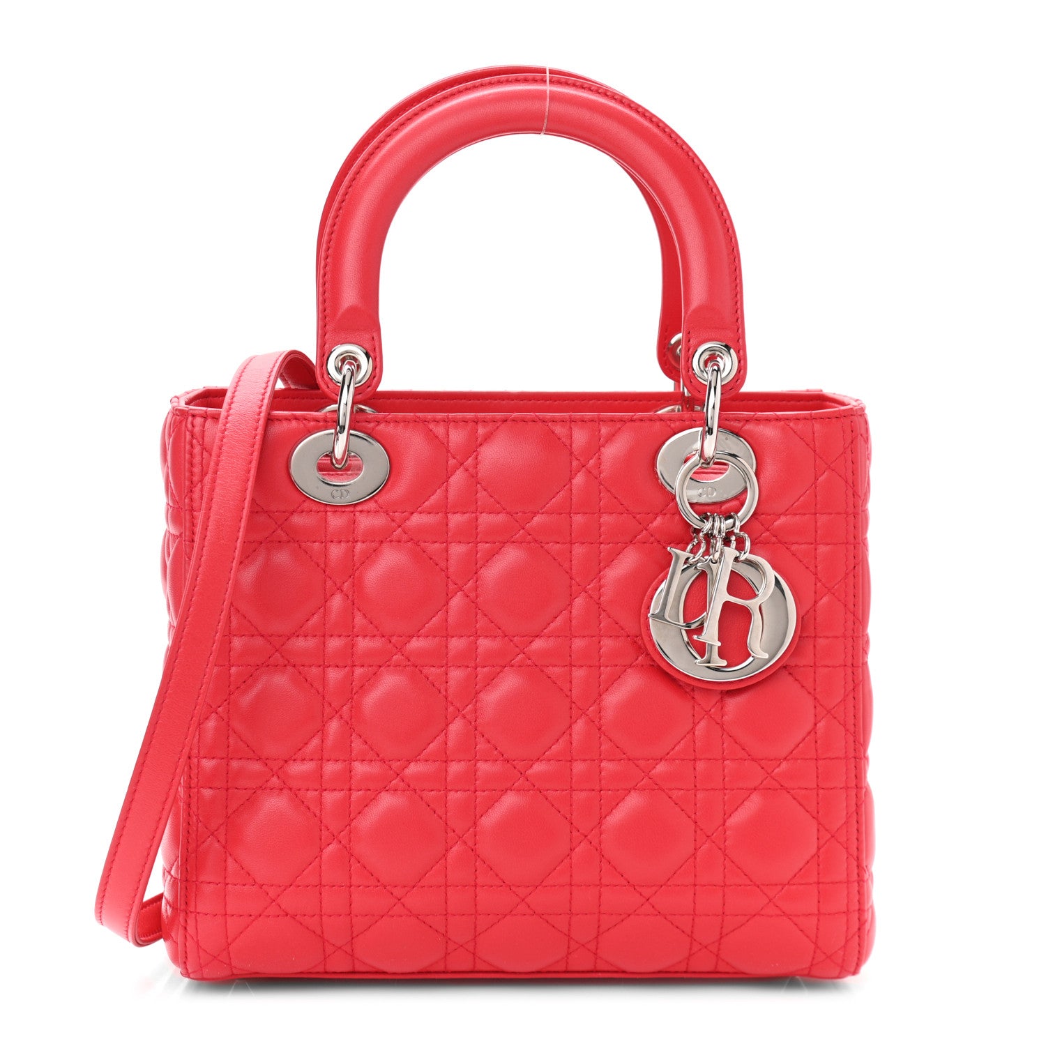 Christian Dior Lambskin Cannage Medium Lady Dior Red 1 of 9