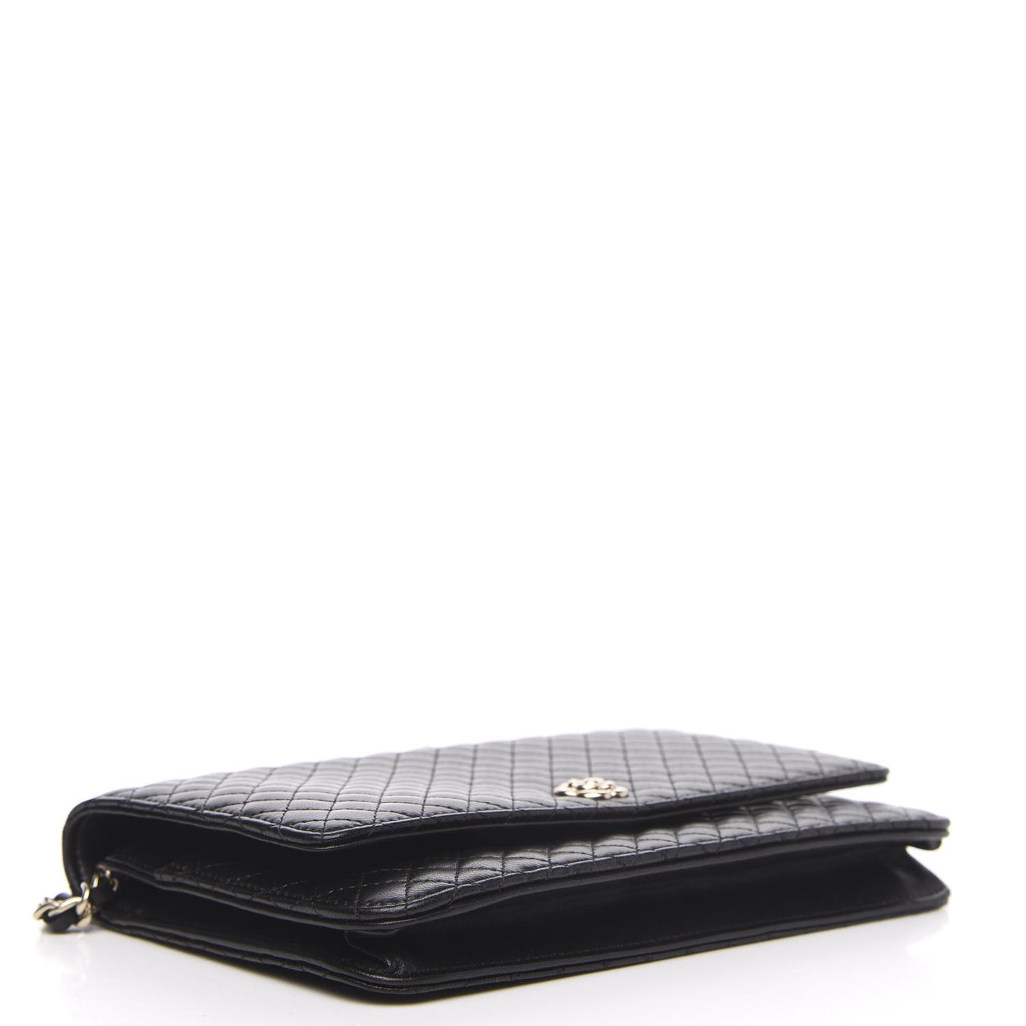 Lambskin Quilted Camellia Wallet On Chain WOC Black