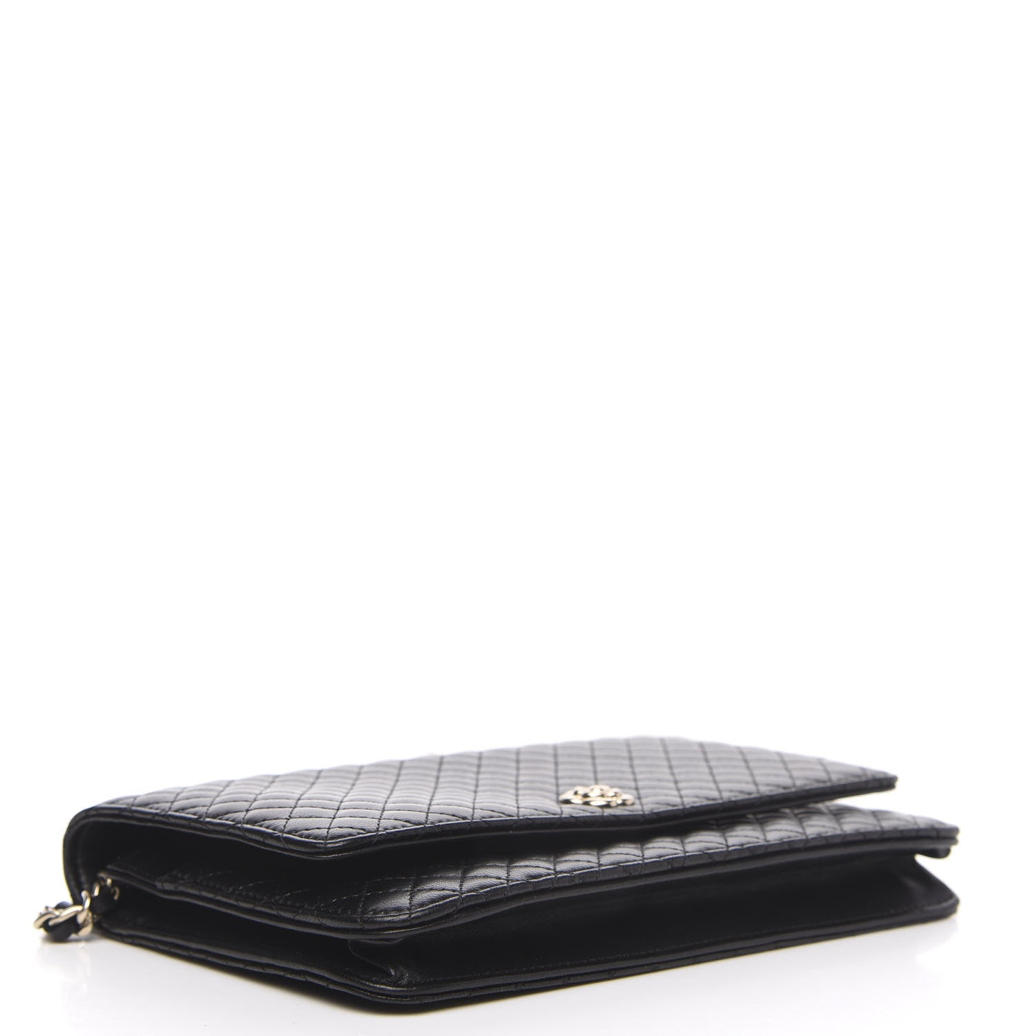 Chanel Lambskin Quilted Camellia Wallet On Chain WOC Black 3 of 12