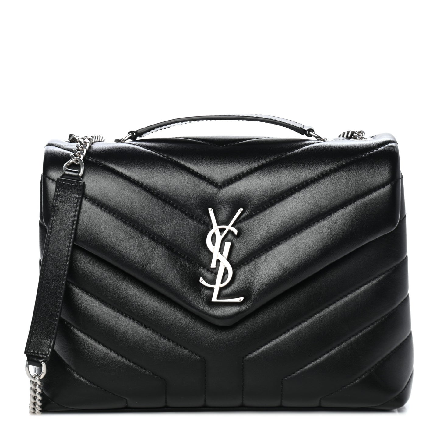 Calfskin Y Quilted Monogram Small Loulou Chain Satchel Black