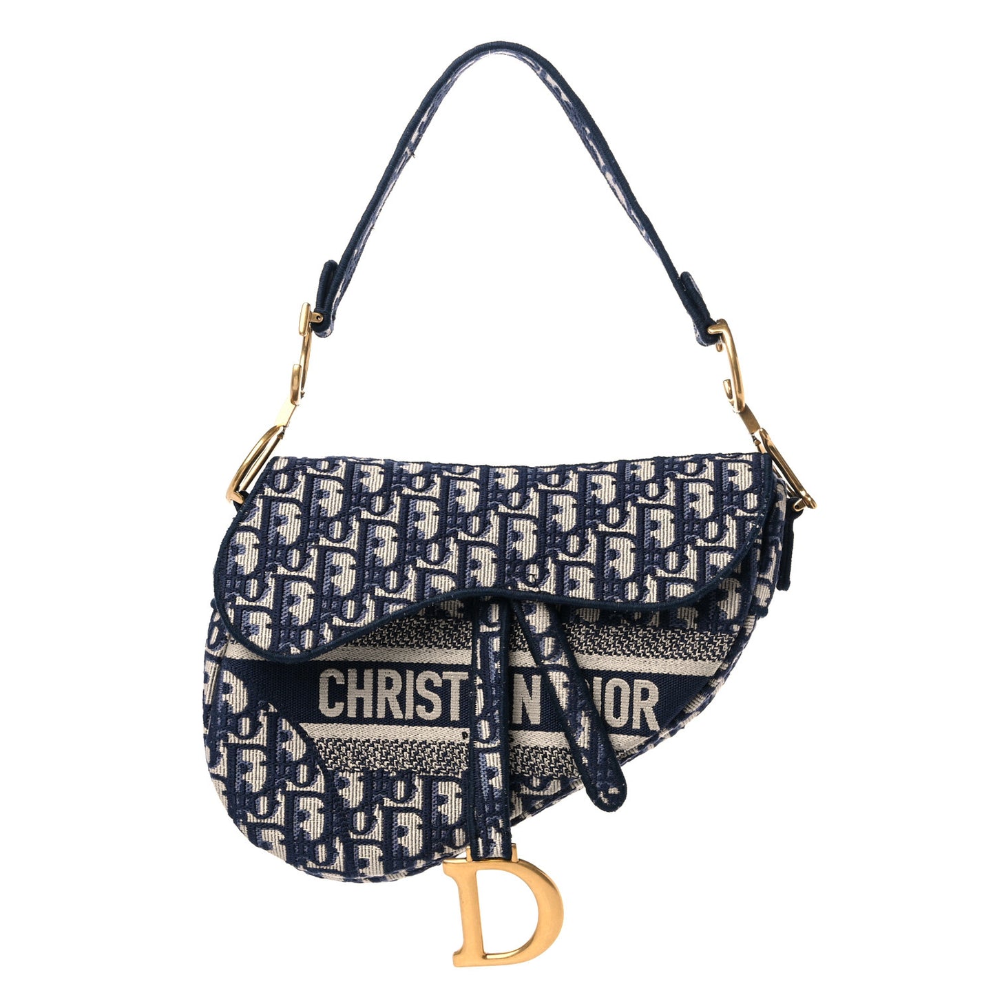 Oblique Embroidered Saddle Bag Blue