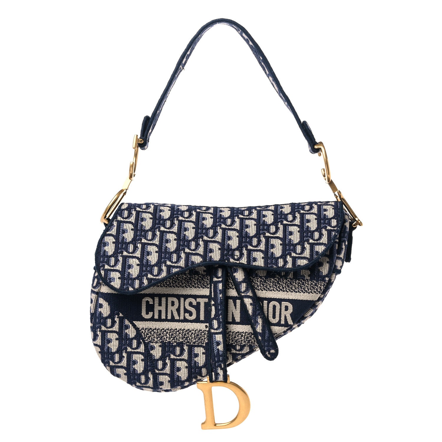 Christian Dior Oblique Embroidered Saddle Bag Blue 1 of 11