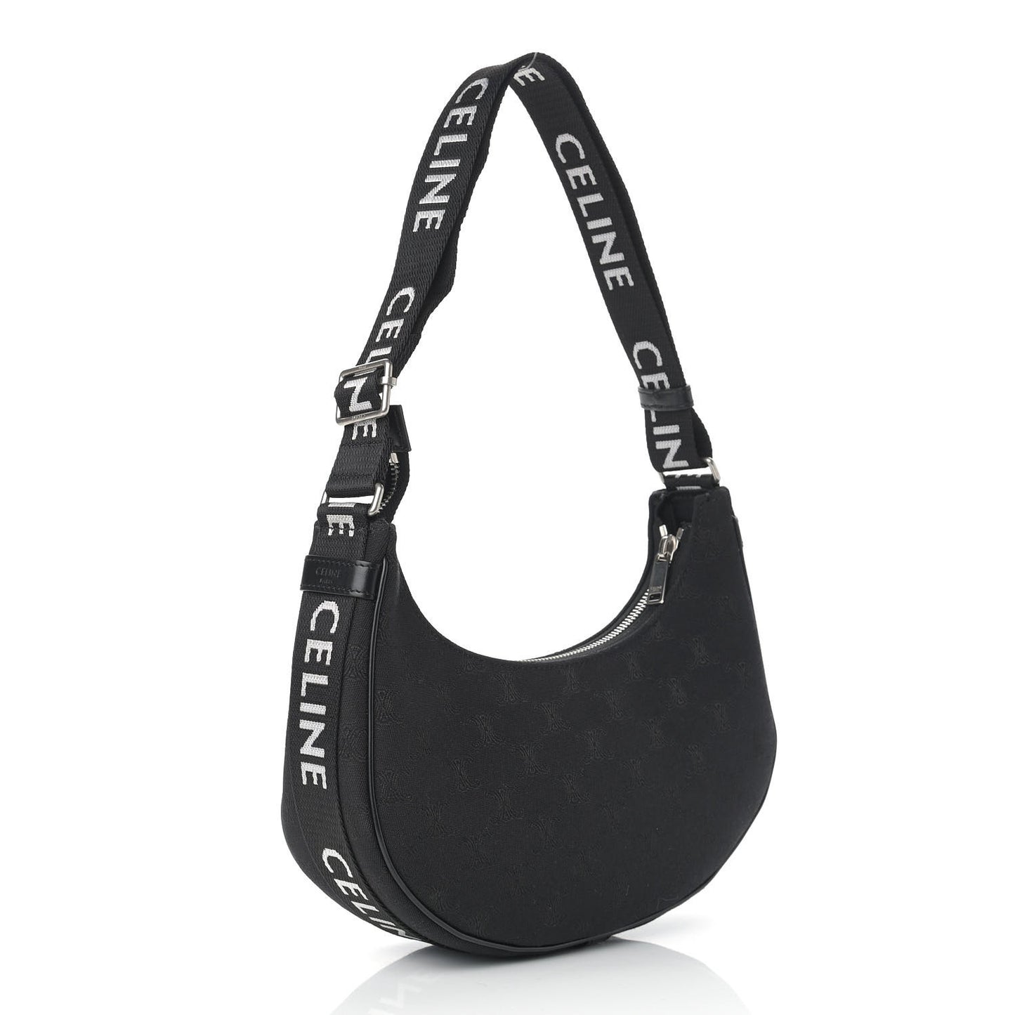 Canvas Calfskin Jacquard Medium Ava Triomphe Shoulder Bag With Strap Black