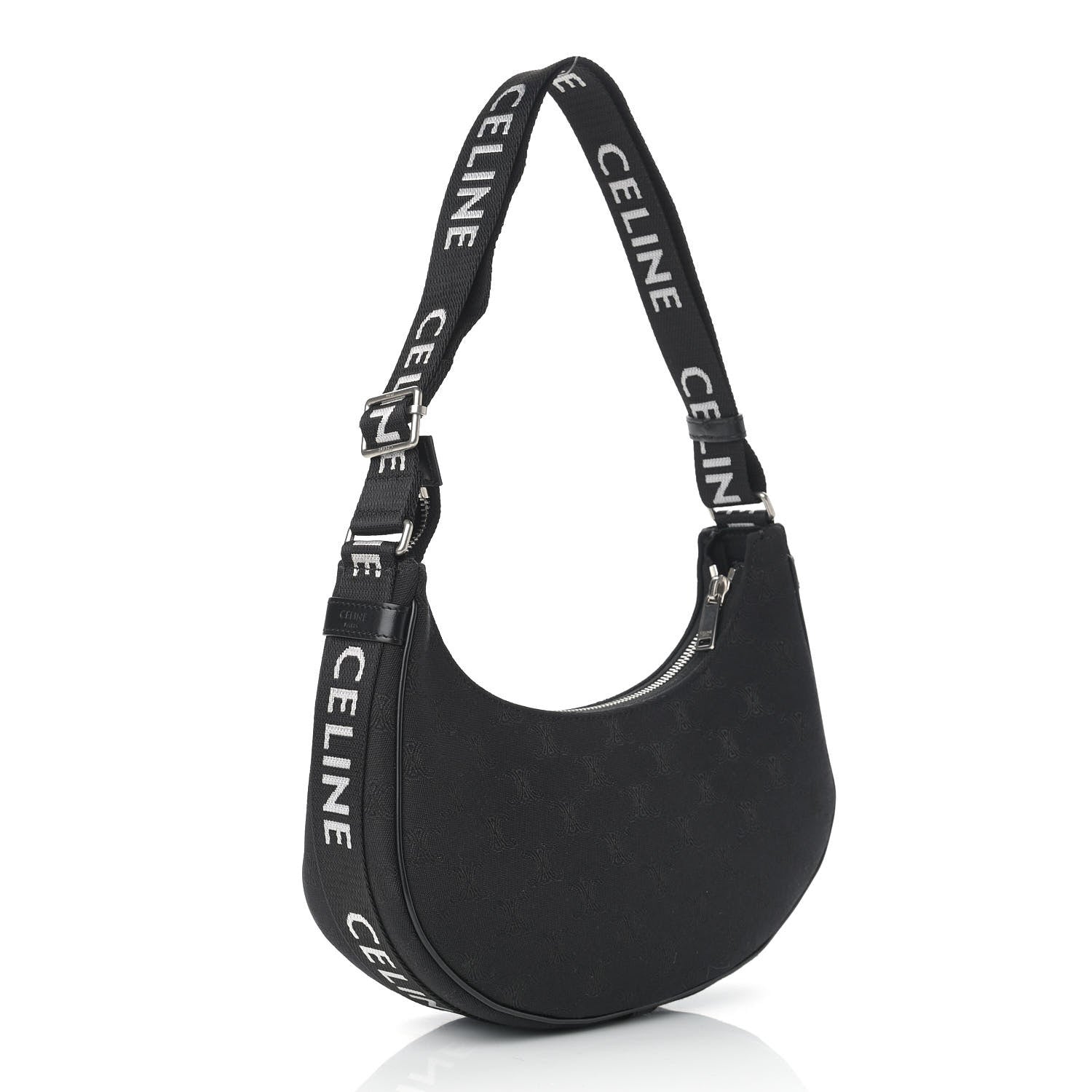Celine Canvas Calfskin Jacquard Medium Ava Triomphe Shoulder Bag With Strap Black 3 of 9