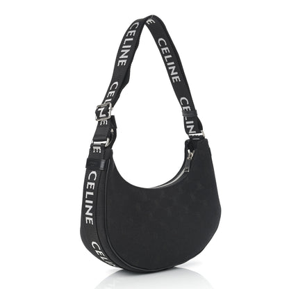 Celine Canvas Calfskin Jacquard Medium Ava Triomphe Shoulder Bag With Strap Black 3 of 9