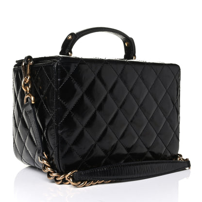 Chanel Glazed Calfskin Quilted Cosmetic Top Handle Case Black 2 of 9