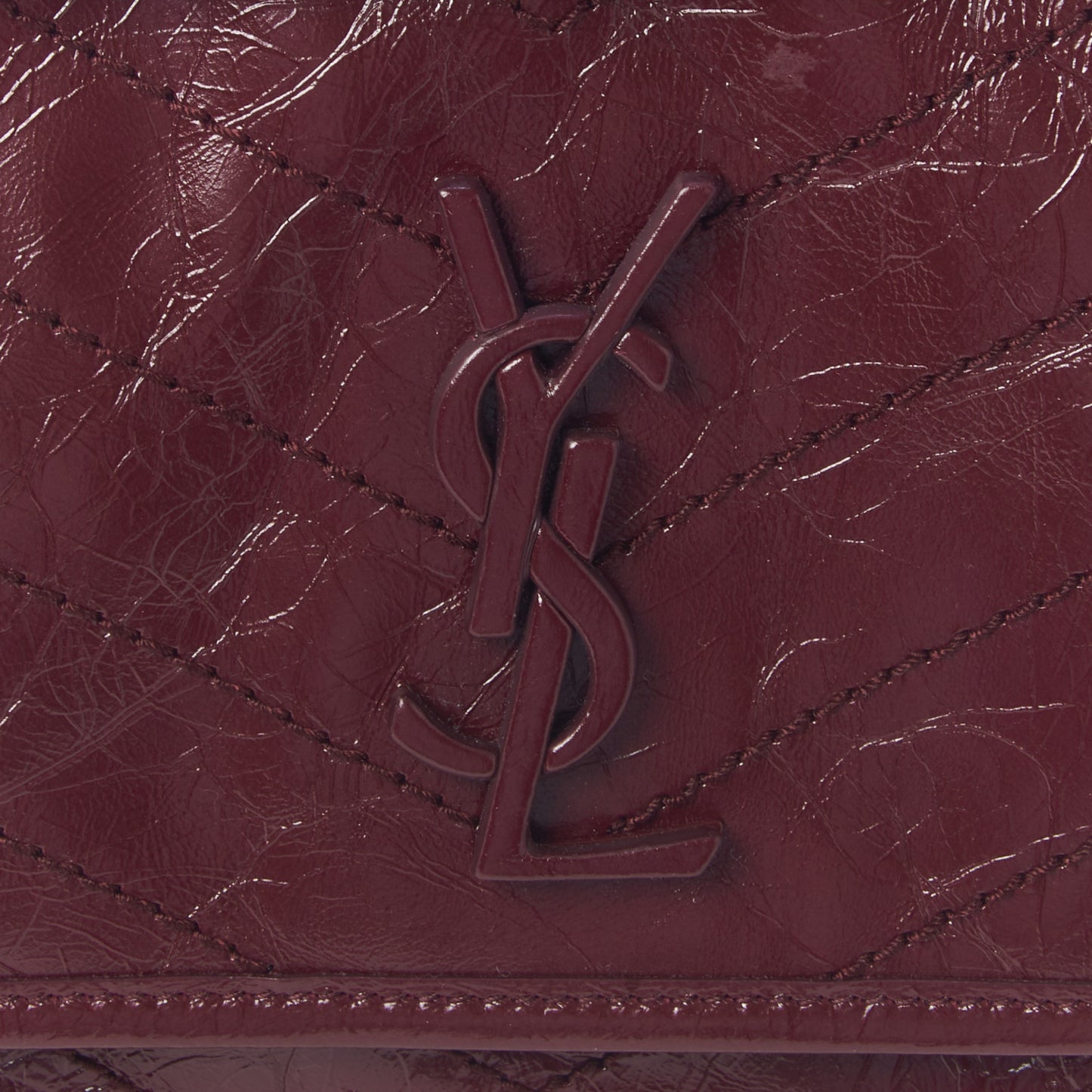 Crinkled Calfskin Matelasse Monogram Medium Niki Chain Satchel Burgundy