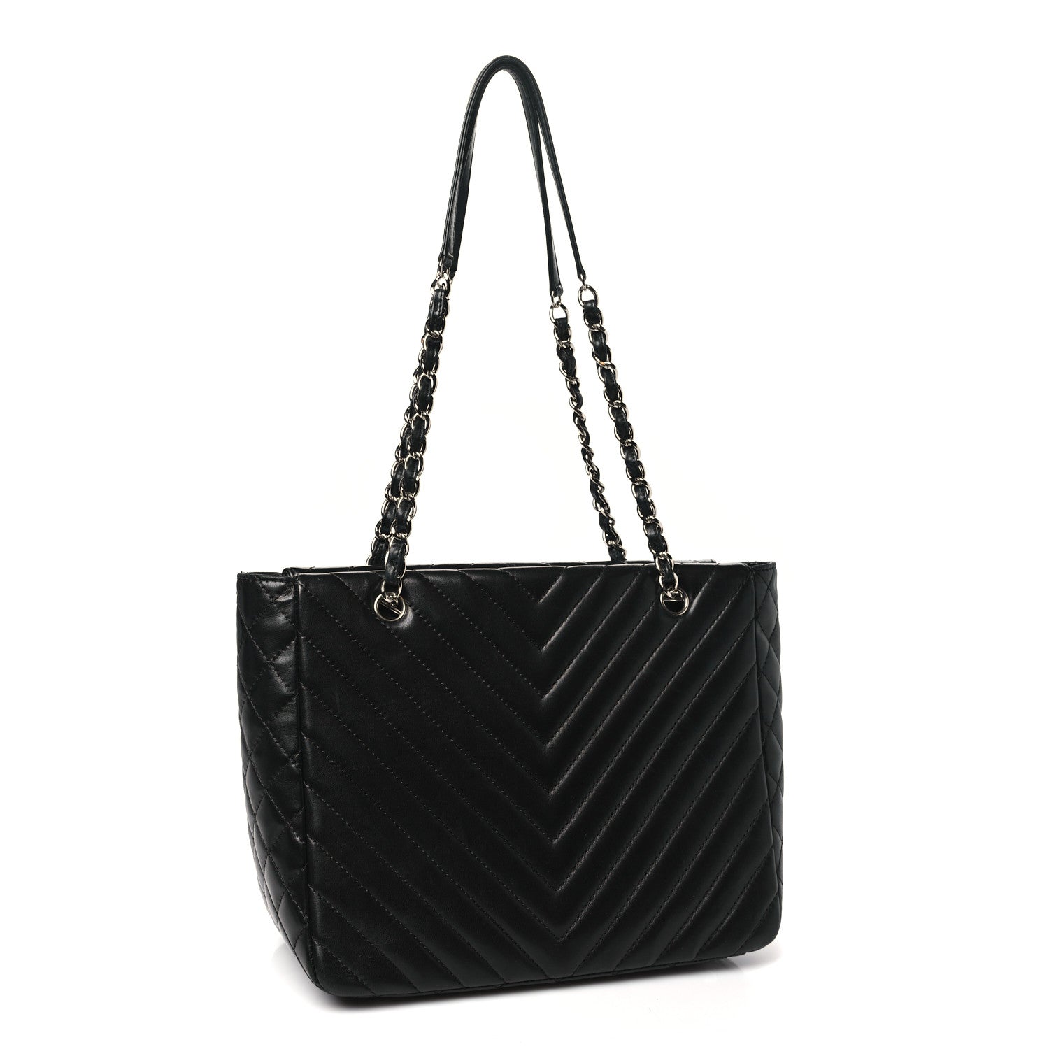 Chanel Lambskin Surpique Chevron Quilted Tote Black 3 of 11
