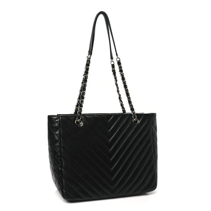 Chanel Lambskin Surpique Chevron Quilted Tote Black 3 of 11