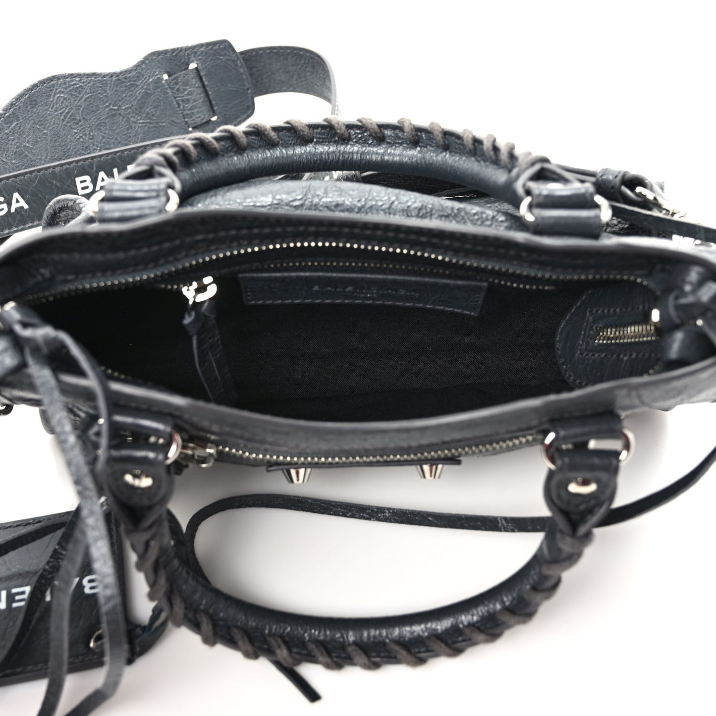 Agneau Classic Silver Hardware Mini City Logo Strap Gris Fossile White