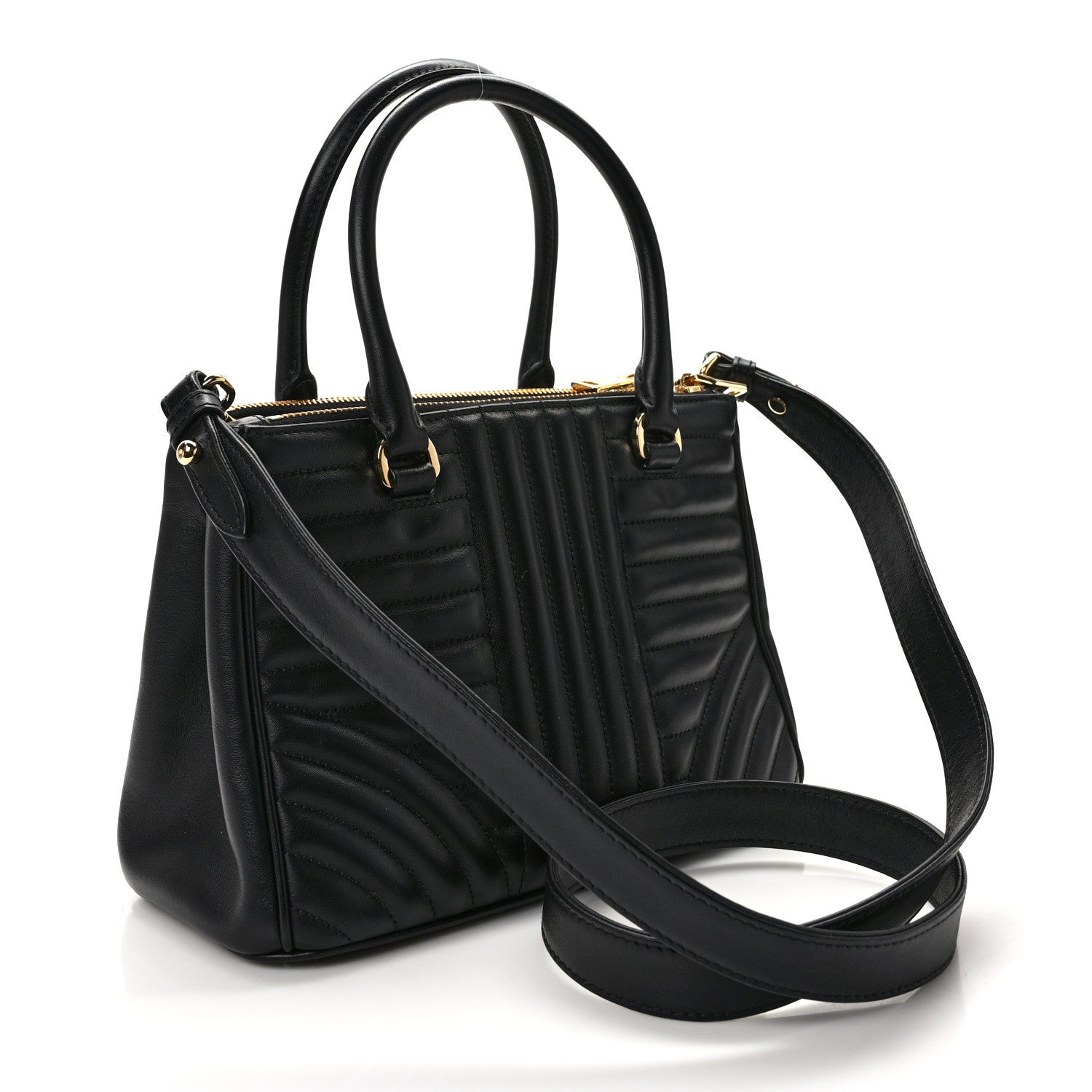 Prada Soft Calfskin Diagramme Galleria Double Zip Tote Black 3 of 9