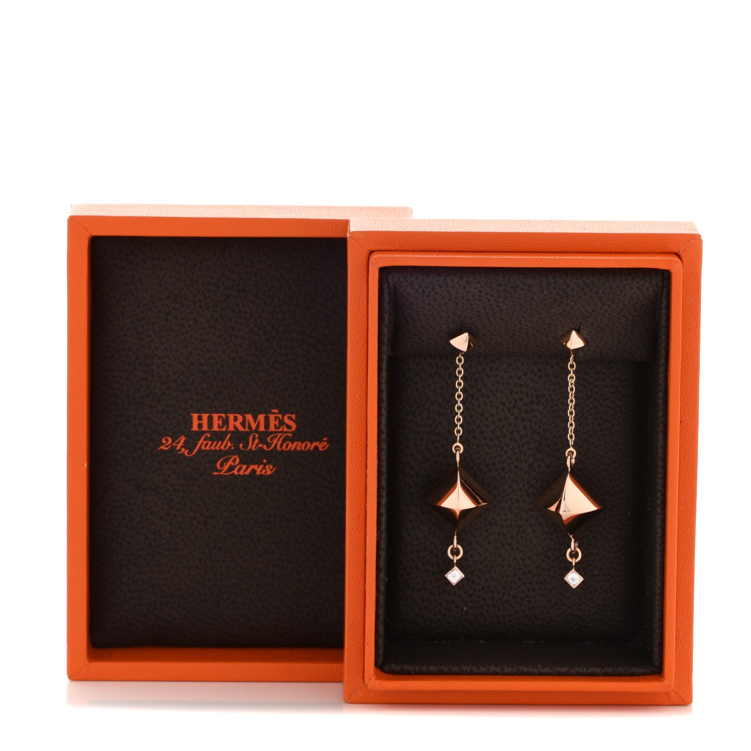 Hermes 18K Rose Gold Diamond PM Collier de Chien Rock Earrings 6 of 6