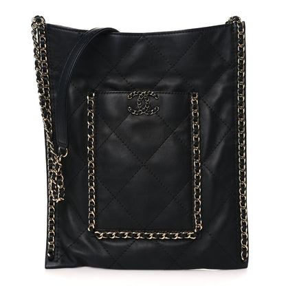 Chanel Calfskin Quilted Small Chain Flat Tote Black 1 of 9