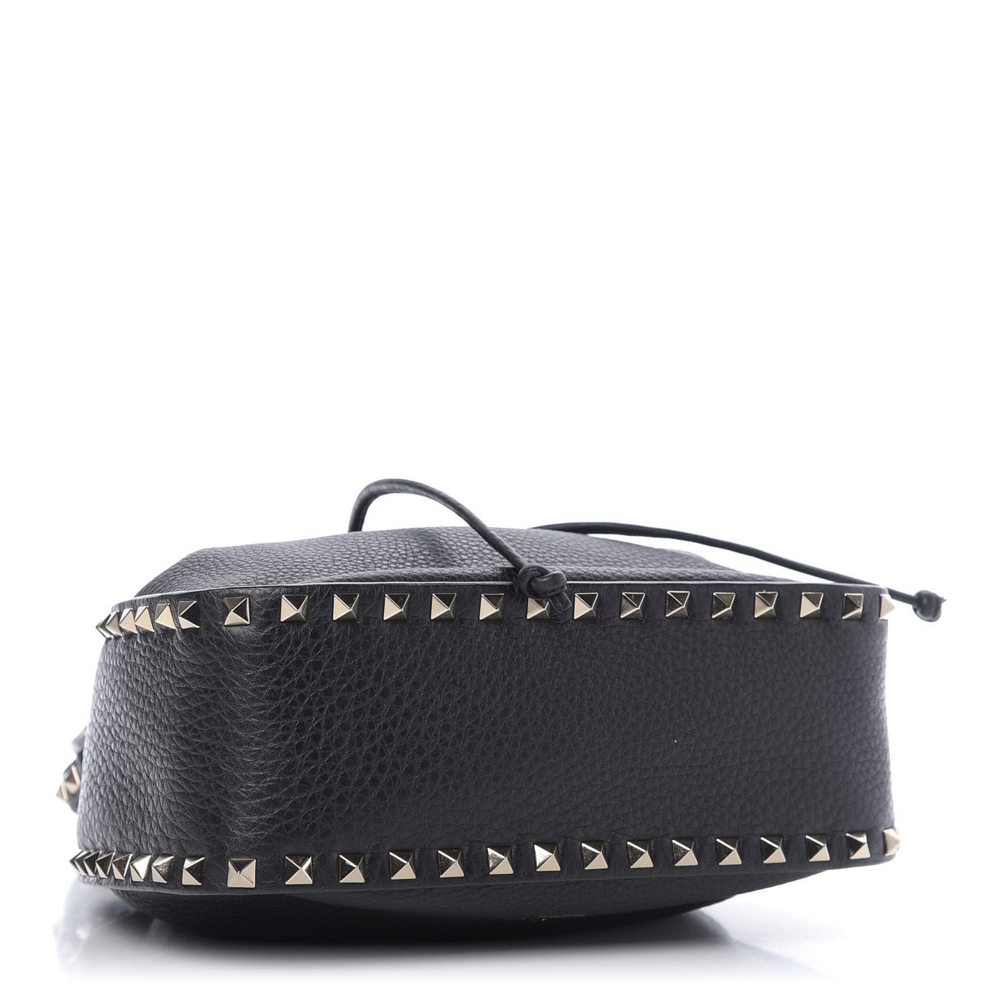 Grained Calfskin Rockstud Bucket Bag Black