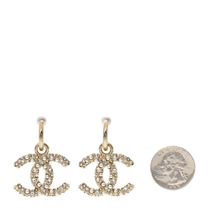 Chanel Crystal Pearl Caviar CC Drop Earrings Gold 2 of 3