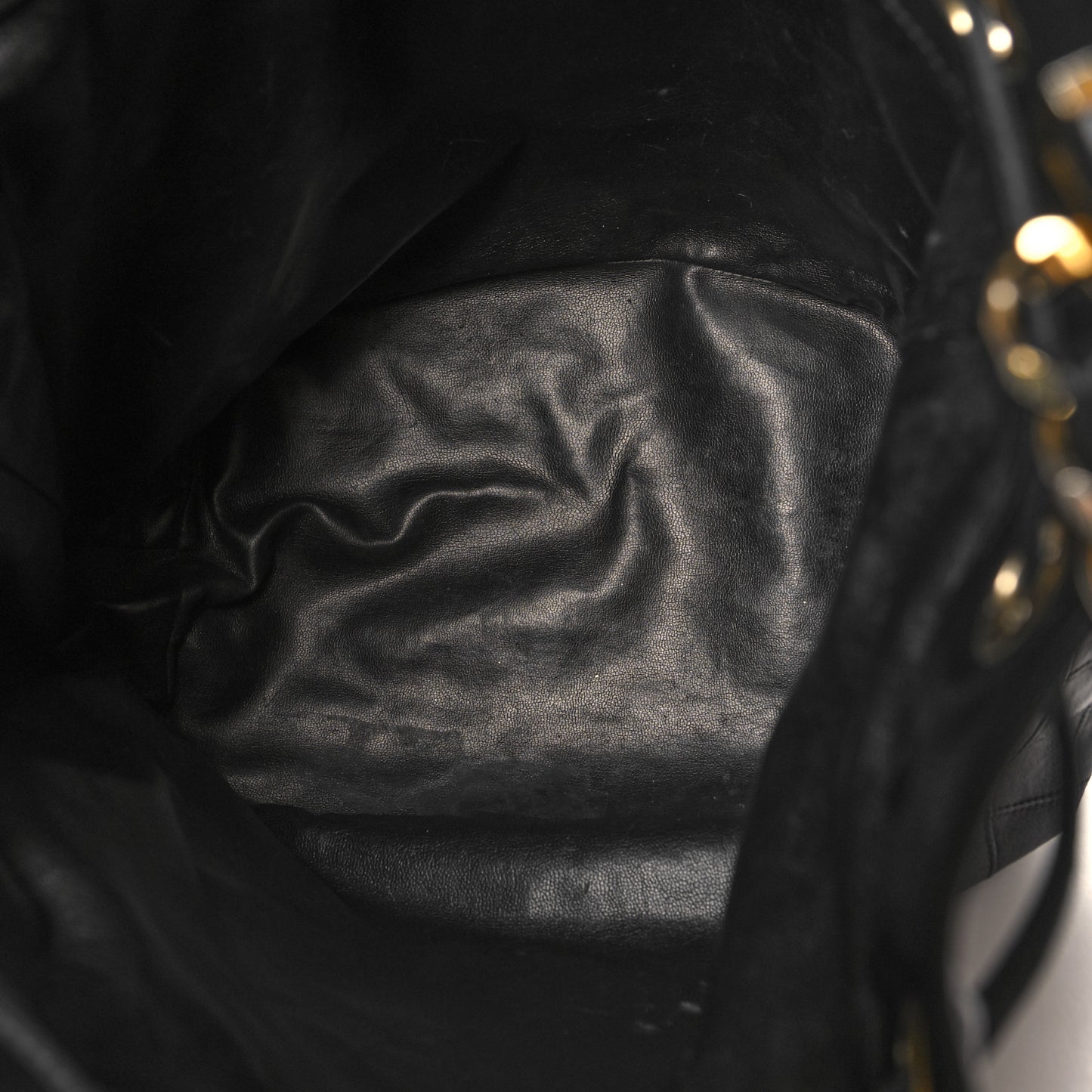 Lambskin Diamond Stitched CC Drawstring Shoulder Bag Black