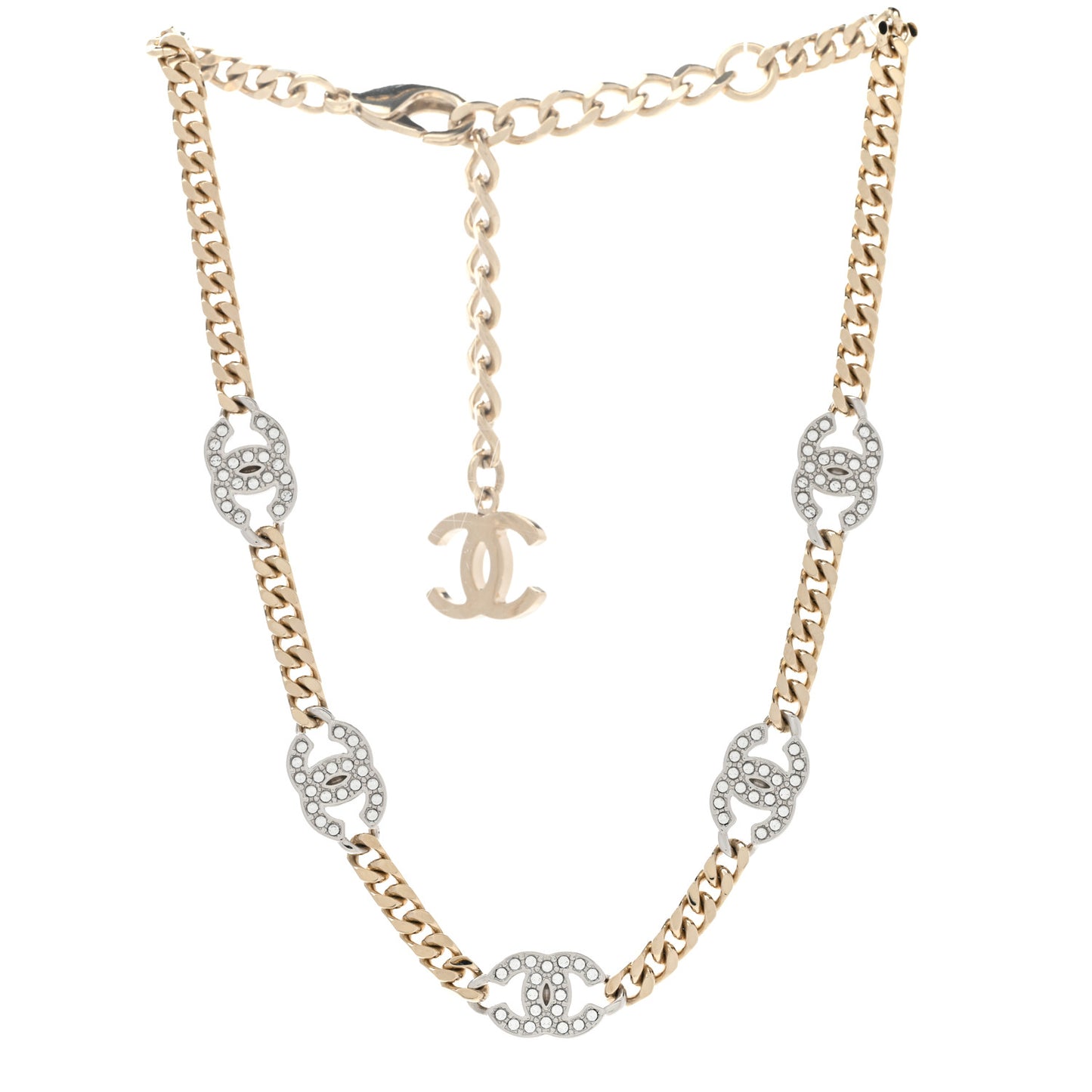 Crystal Chain CC Link Choker Gold Silver